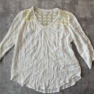 Cream colored peasant bohemian top 3/4 sleeve prairie blouse S